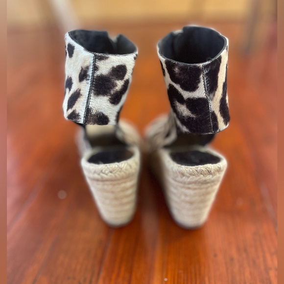 Céline Leather Leopard Print Pony Hair Peep Toe Espadrille Wedges - Picture 5 of 8